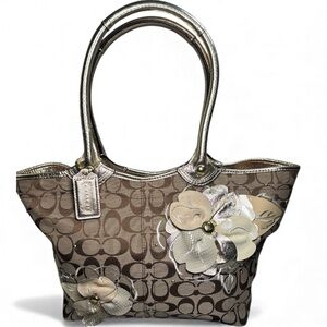 Coach Brown Floral Appliqué Tote Bag Like new! 2010